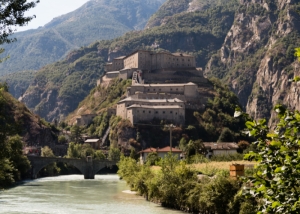 Fort Bard. An ancient fortress overlooking a glacier and waterfalls in the Valle d’Aosta 